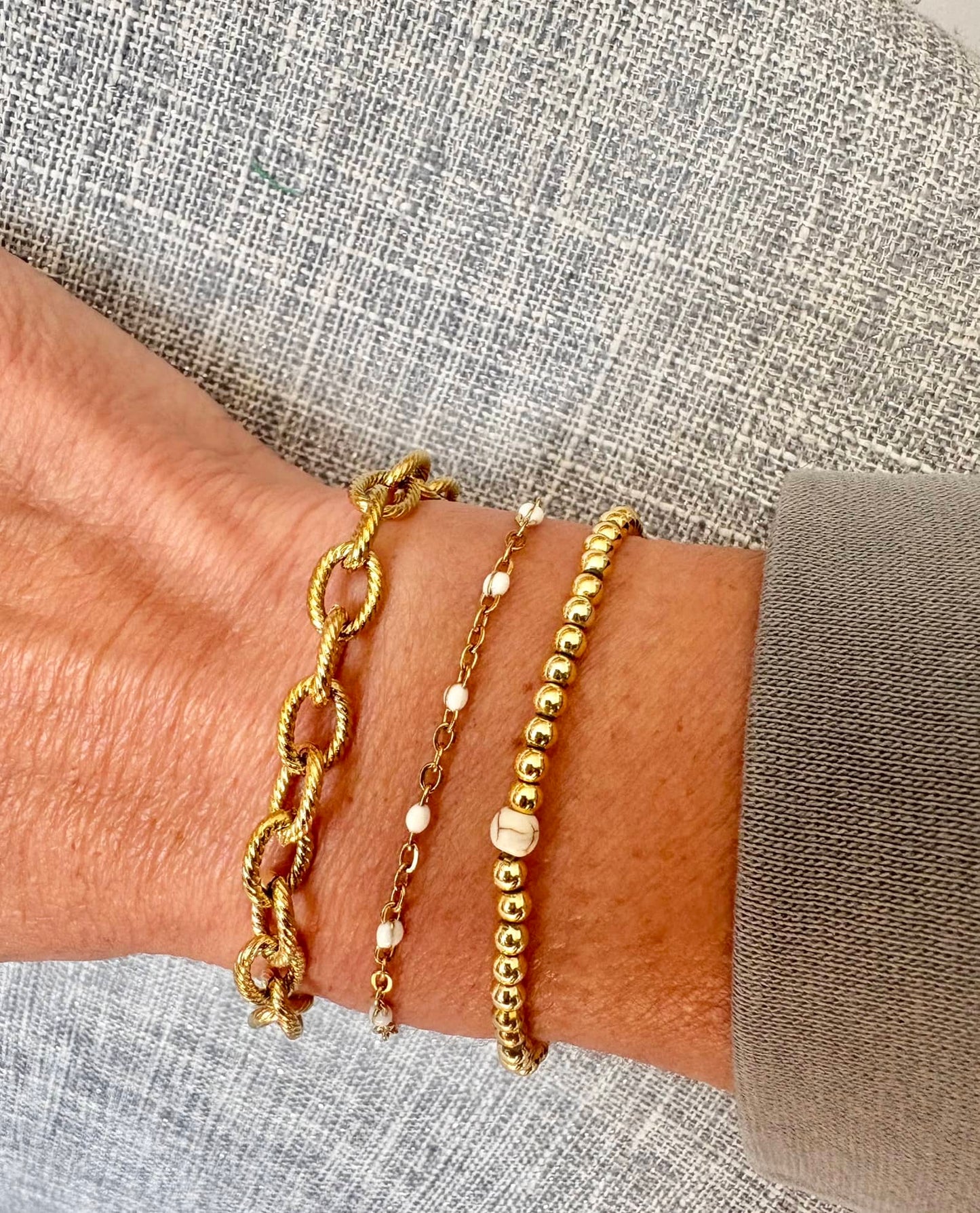 Bracelet Chaine Striée Acier Doré*