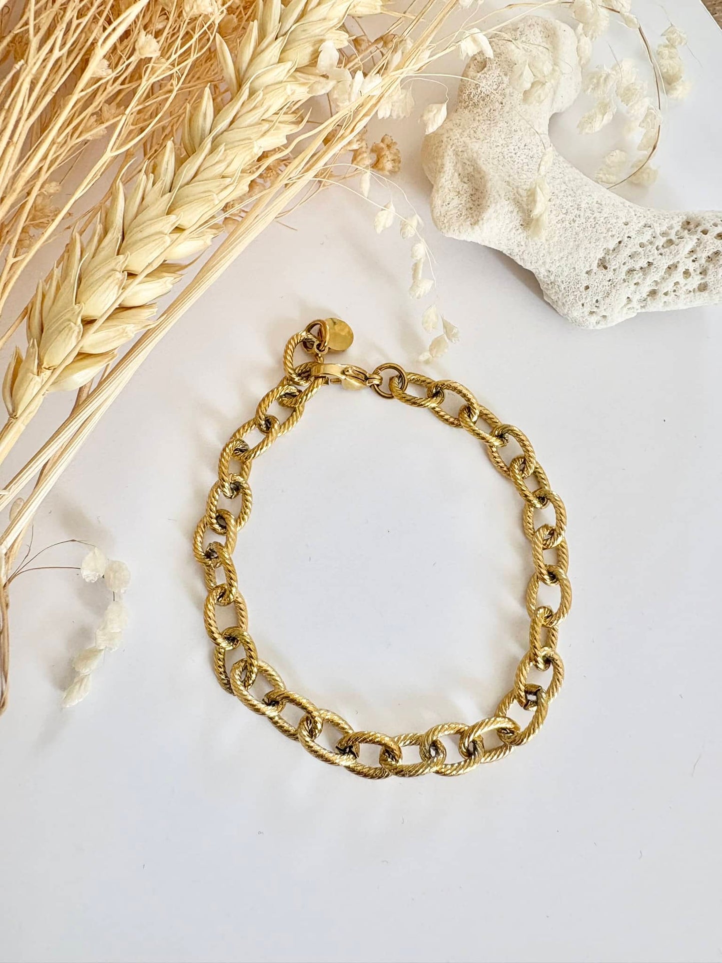 Bracelet Chaine Striée Acier Doré*