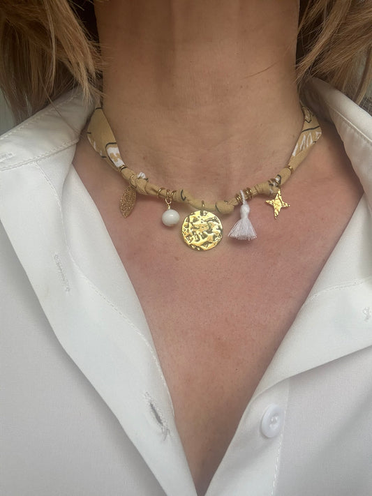 Collier Bandana Beige Sequin