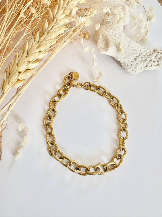 Bracelet Chaine Striée Acier Doré*