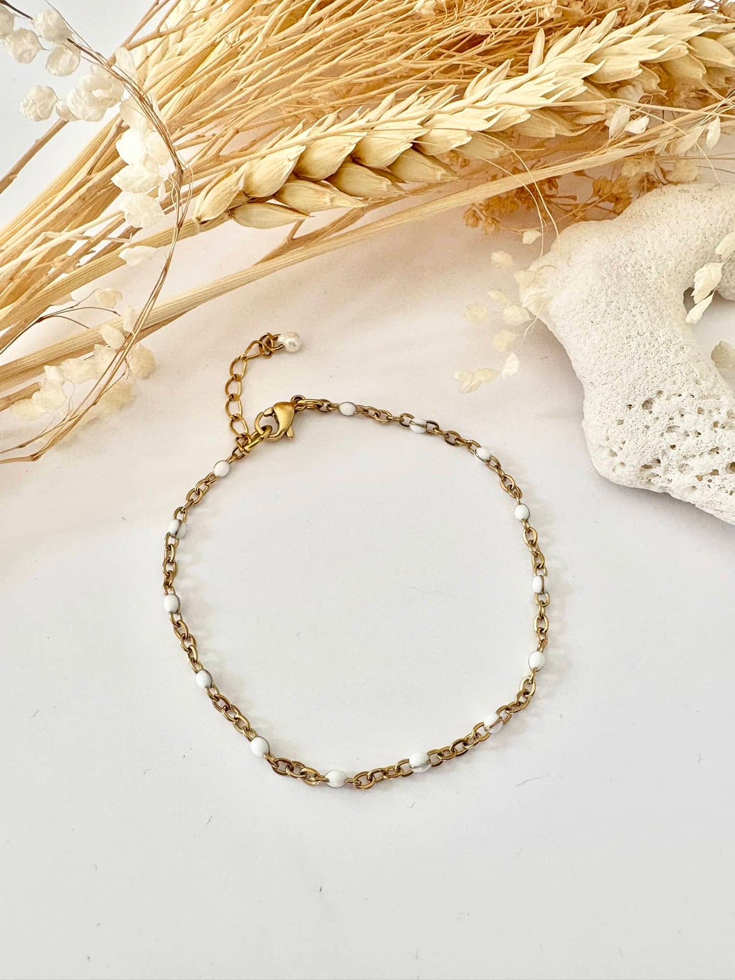 Bracelet Chaine Perlée Blanc*