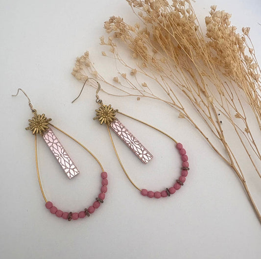 Boucle goutte Perlée Miroir rectangle Rose*