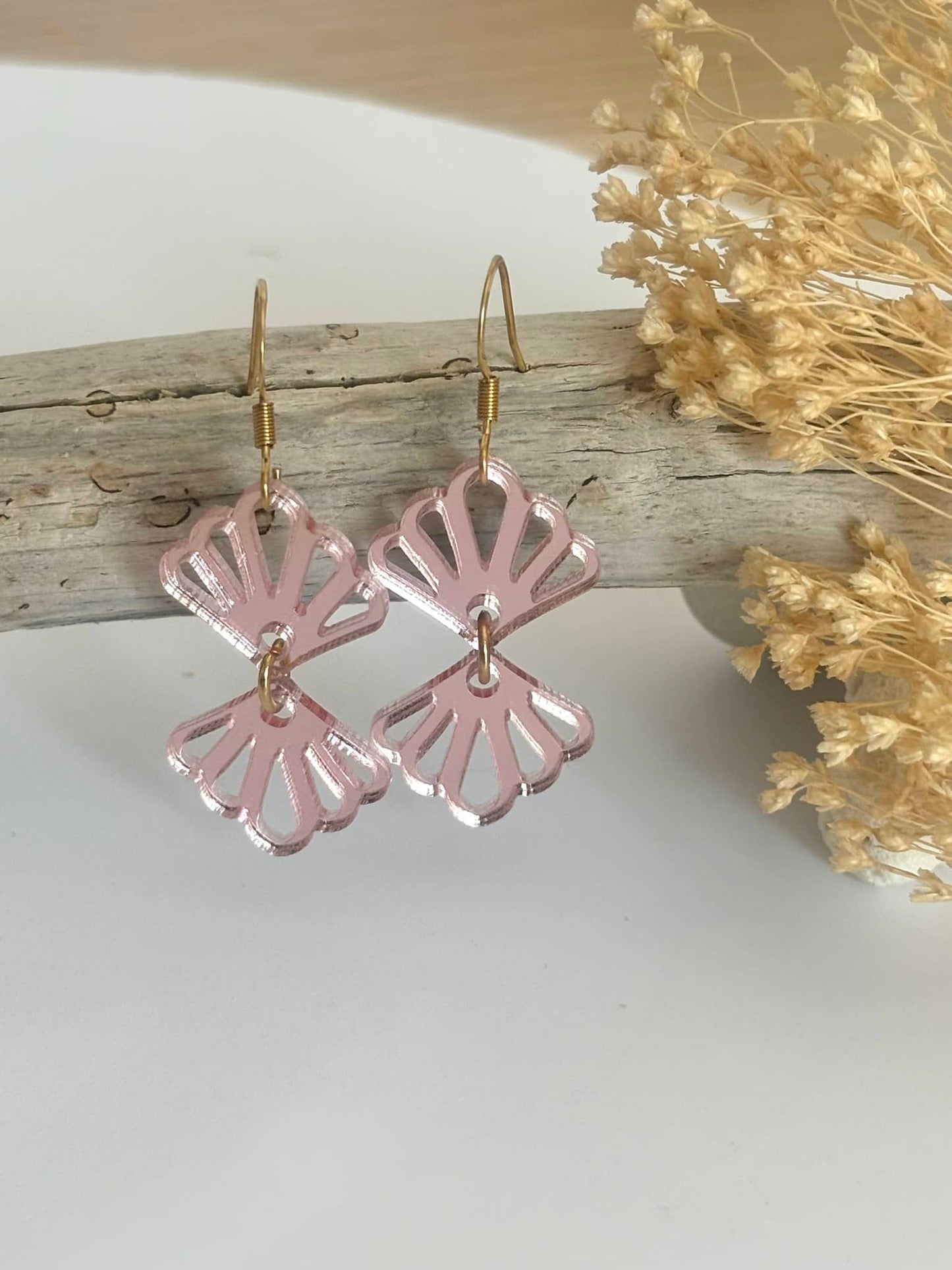 Boucle Double Miroir Coquille Rose Poudré*