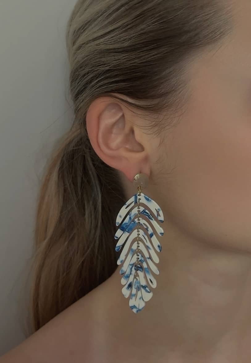 Boucle "Feuille 7" Bleu Crème*