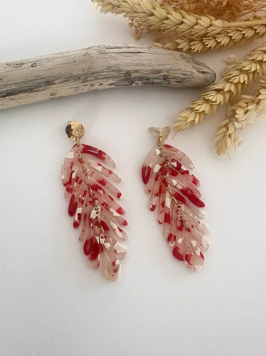 Boucle "Feuille 7" rouge blanc*