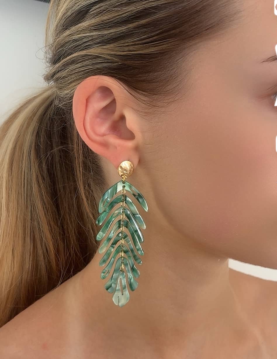 Boucle "Feuille 7" vert nacre*