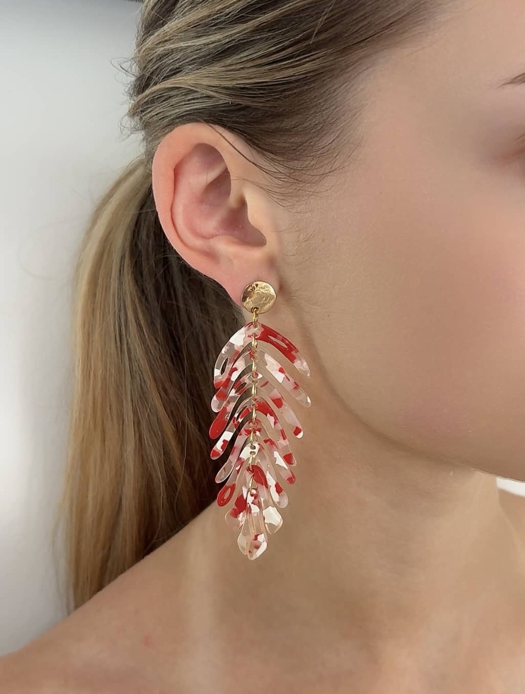 Boucle "Feuille 7" rouge blanc*