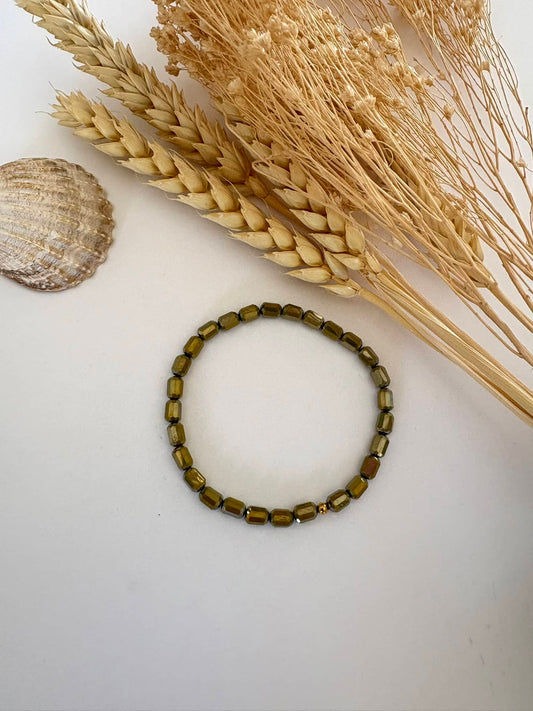 Bracelet "perles verre " kaki*