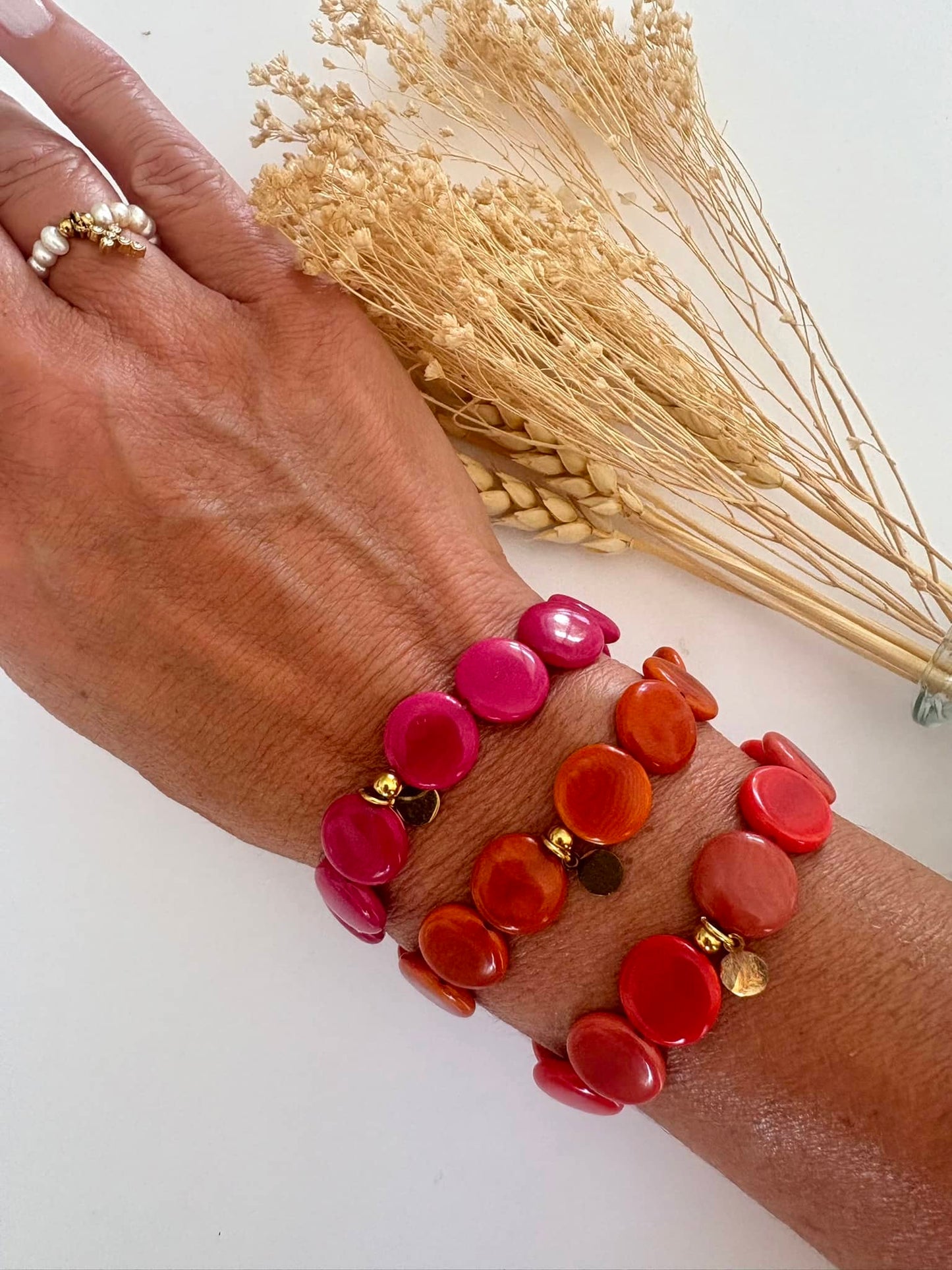 Bracelet "Tagua " rouge orangé*