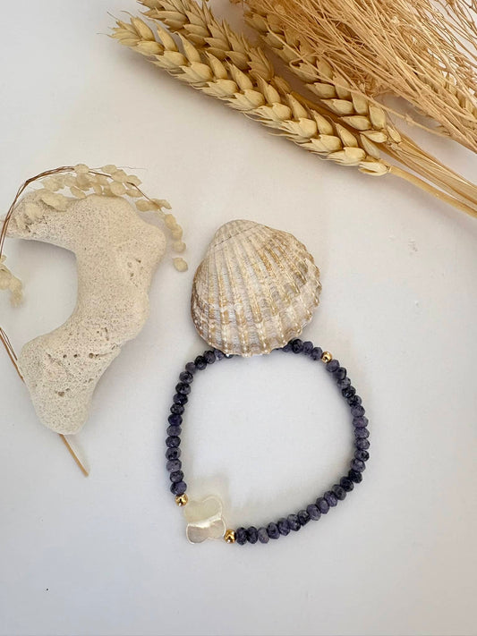 Bracelet "Trèfle Nacre" quartz bleu*