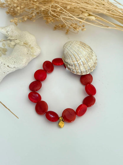 Bracelet "Tagua " rouge orangé*