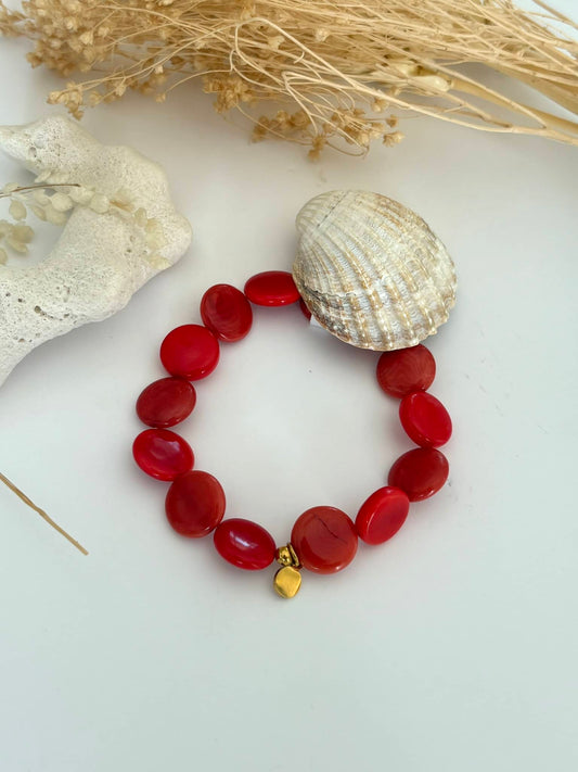 Bracelet "Tagua " rouge orangé*