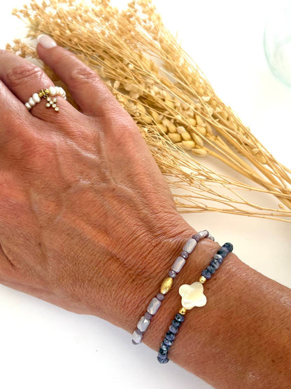 Bracelet "Trèfle Nacre" quartz bleu*